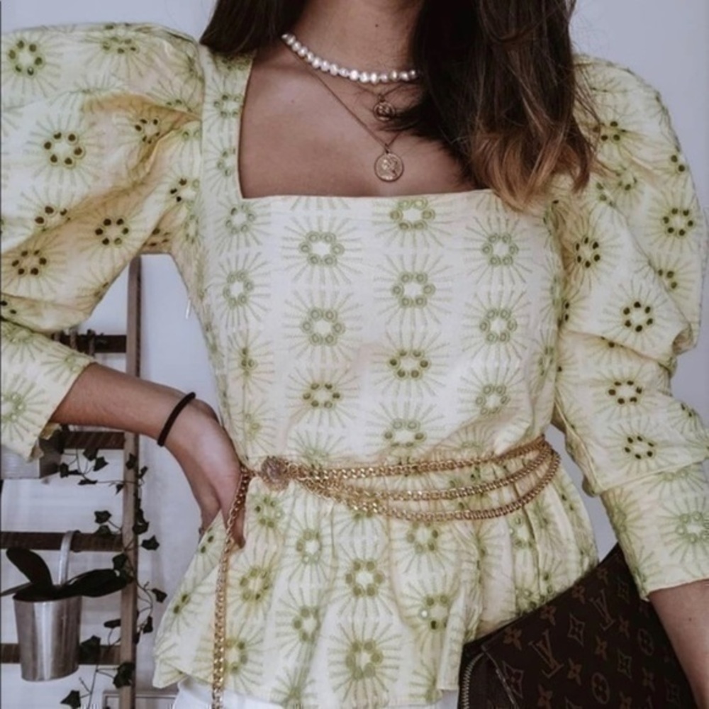 Zara Openwork Embroidered Puff Sleeve Top 7521/005